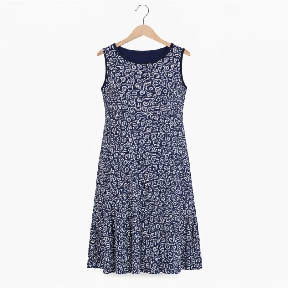 Haani Blue Lined Floral Pattern Midi Dress Petite Sz PXL